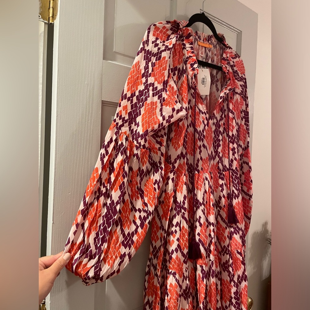 Euc Oliphant Balloon Sleeve Coral Python Tassle D… - image 4